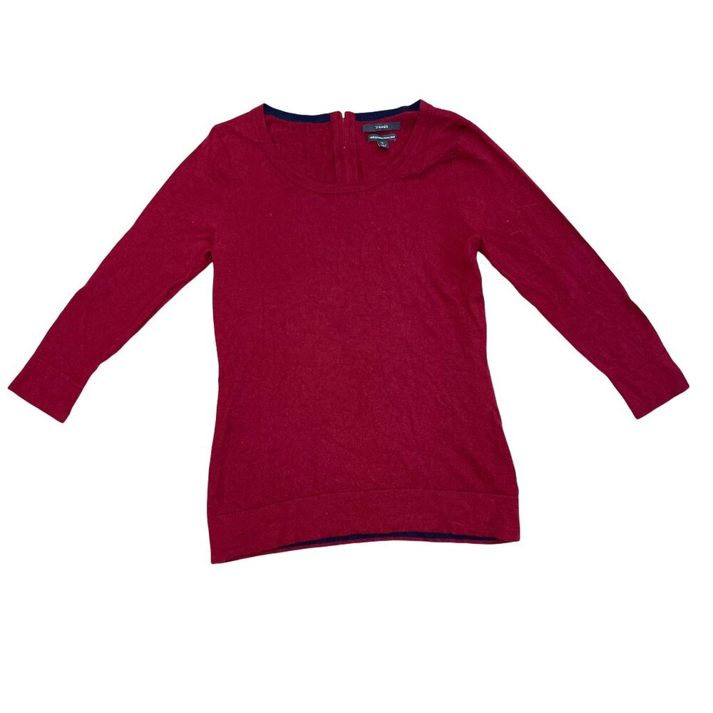 Tahari Wool Sweater Top Women's Size Large 100% Extrafine Merino Wool 3/4 Sleeve